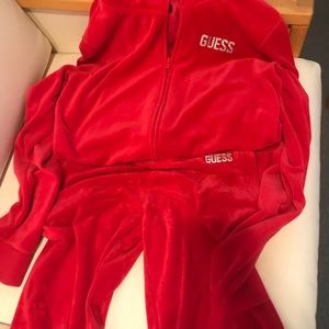 Guess Red Velour Sweatsuit